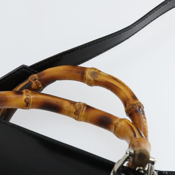 GUCCI Bamboo Hand Bag Patent leather 2 Set Black Auth bs33355