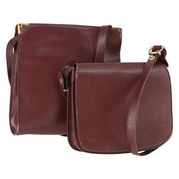 CARTIER Must Line Shoulder Bag Leather 2 Set Bordeaux Gold Auth bs33356