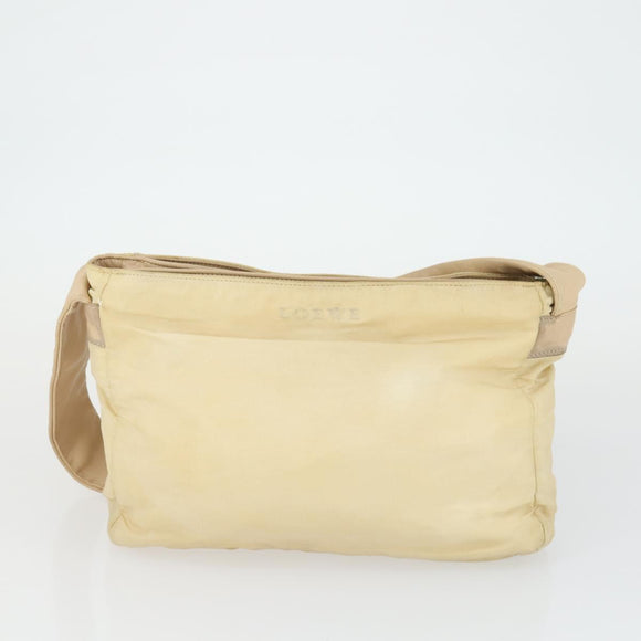 LOEWE Hand Bag Leather nylon 2 Set Brown White Auth bs33357