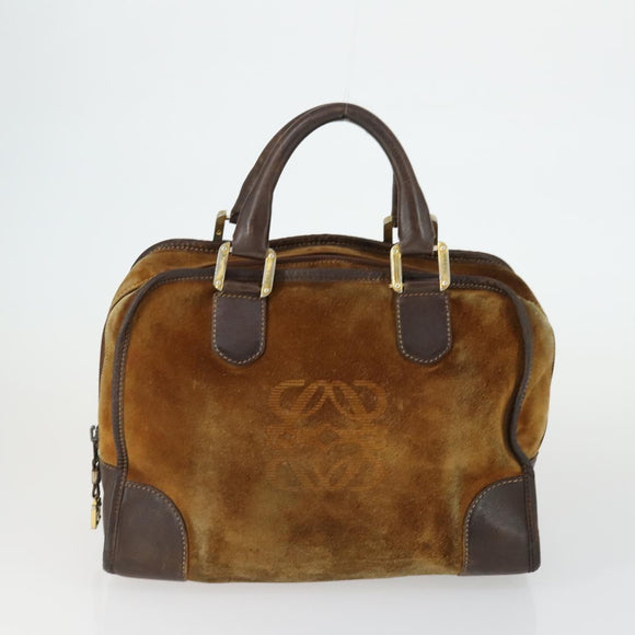 LOEWE Hand Bag Leather nylon 2 Set Brown White Auth bs33357