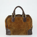 LOEWE Hand Bag Leather nylon 2 Set Brown White Auth bs33357-3
