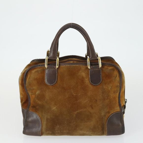 LOEWE Hand Bag Leather nylon 2 Set Brown White Auth bs33357