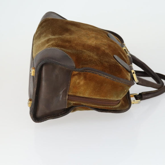 LOEWE Hand Bag Leather nylon 2 Set Brown White Auth bs33357