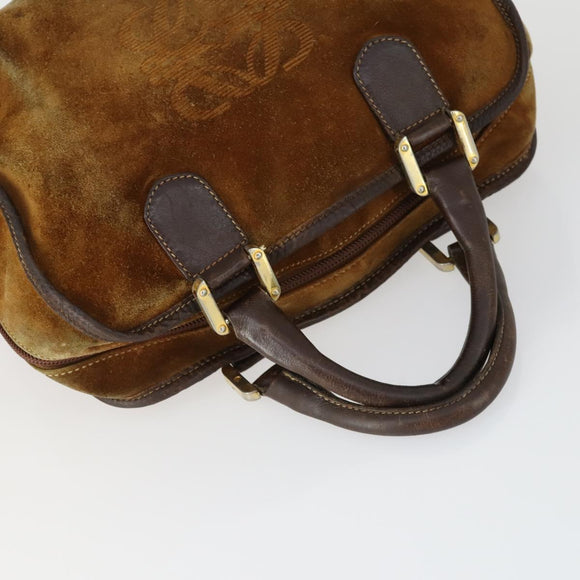 LOEWE Hand Bag Leather nylon 2 Set Brown White Auth bs33357