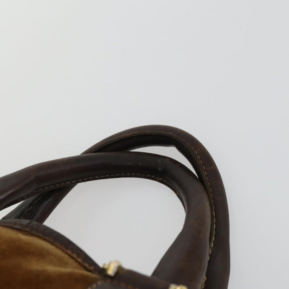 LOEWE Hand Bag Leather nylon 2 Set Brown White Auth bs33357