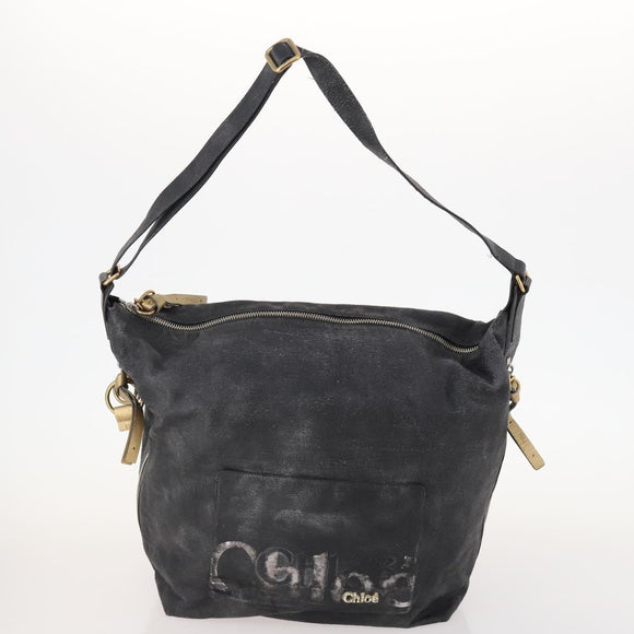 Chloe Shoulder Bag Leather Nylon 2 Set Black Gold Auth bs33358
