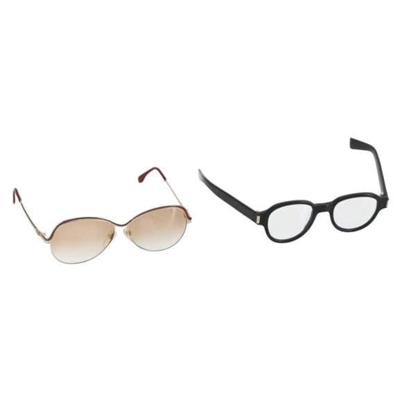 SAINT LAURENT Sunglasses plastic 2 Set Brown Silver Auth bs33359