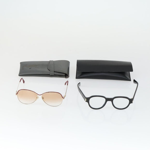 SAINT LAURENT Sunglasses plastic 2 Set Brown Silver Auth bs33359
