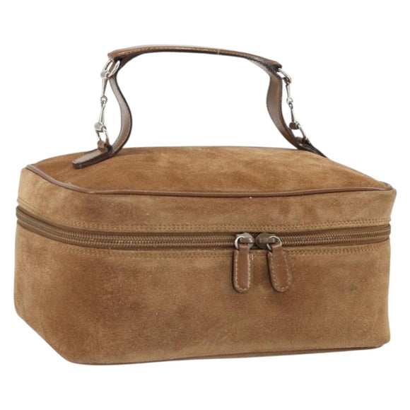 GUCCI Vanity Cosmetic Pouch Suede Brown Silver 032 1705 0140 Auth bs33363