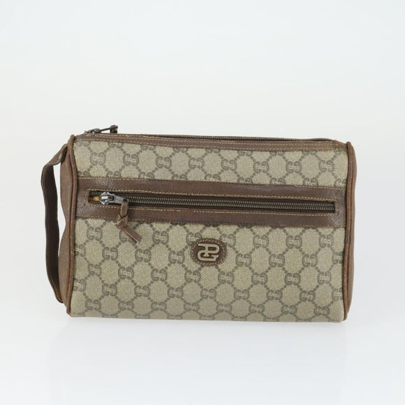 GUCCI Micro GG Supreme Clutch Bag PVC 2 Set Brown Beige Auth bs33365