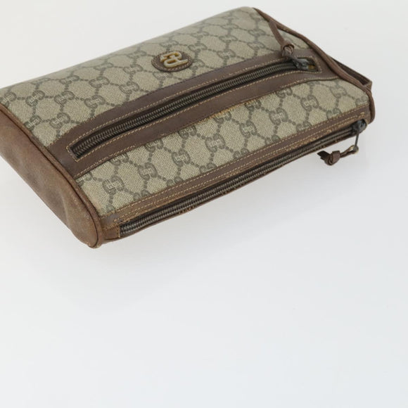 GUCCI Micro GG Supreme Clutch Bag PVC 2 Set Brown Beige Auth bs33365