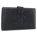 CHANEL Wallet Caviar Skin Black Gold CC Auth bs33372-1