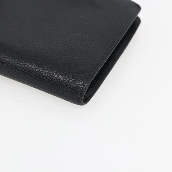 CHANEL Wallet Caviar Skin Black Gold CC Auth bs33372