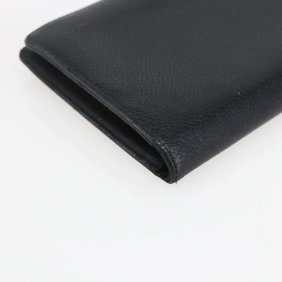 CHANEL Wallet Caviar Skin Black Gold CC Auth bs33372