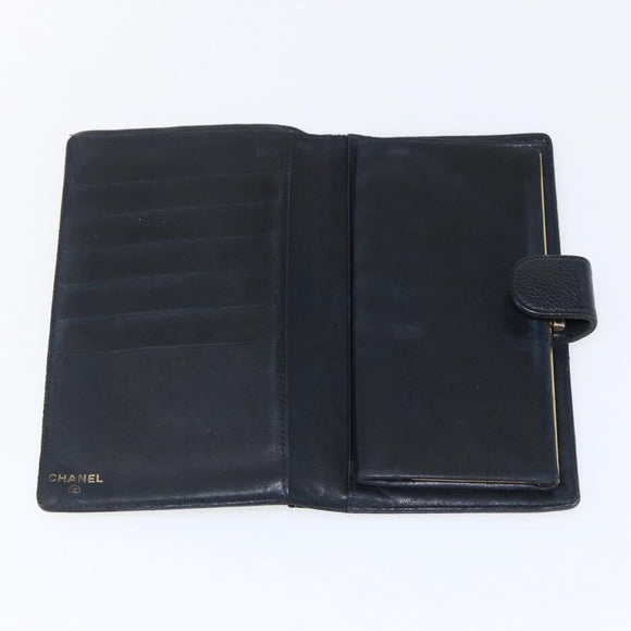 CHANEL Wallet Caviar Skin Black Gold CC Auth bs33372