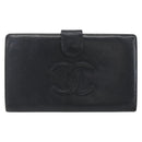 CHANEL Wallet Caviar Skin Black Gold CC Auth bs33372-2