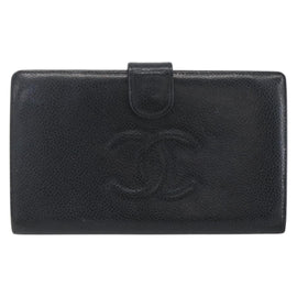 CHANEL Wallet Caviar Skin Black Gold CC Auth bs33372 - 0
