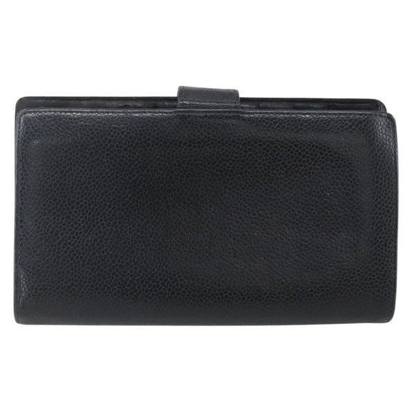 CHANEL Wallet Caviar Skin Black Gold CC Auth bs33372