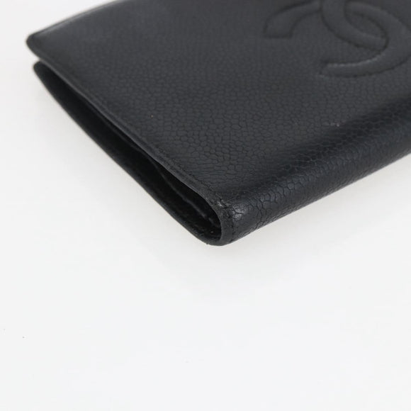CHANEL Wallet Caviar Skin Black Gold CC Auth bs33372