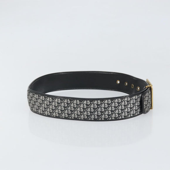 Christian Dior Trotter Canvas Belt 31.9"" Black Gold Auth bs33373