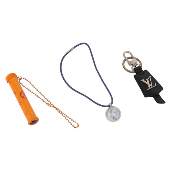 LOUIS VUITTON Bag Charm Plastic Leather 3 Set Black Orange blue LV Auth bs33377