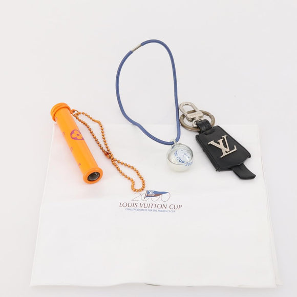 LOUIS VUITTON Bag Charm Plastic Leather 3 Set Black Orange blue LV Auth bs33377