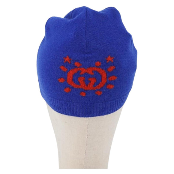 GUCCI GG Canvas knitted Fabrics Cap M Blue 748423 Auth bs33379