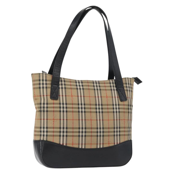 BURBERRY Nova Check Hand Bag Canvas Beige Gold Auth bs33397