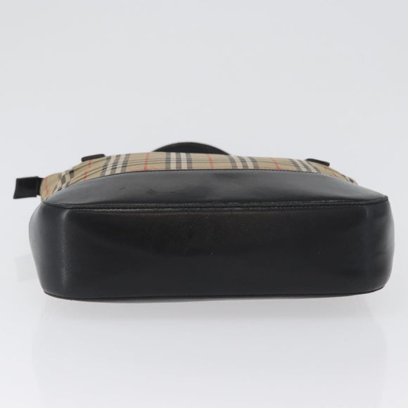 BURBERRY Nova Check Hand Bag Canvas Beige Gold Auth bs33397