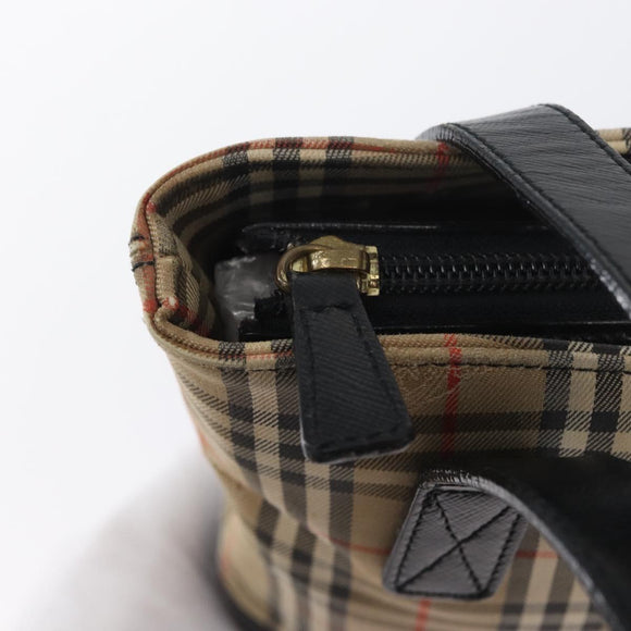 BURBERRY Nova Check Hand Bag Canvas Beige Gold Auth bs33397