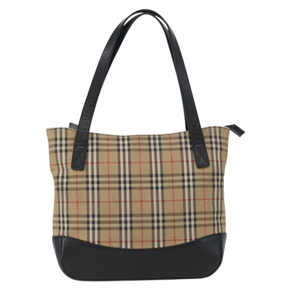 BURBERRY Nova Check Hand Bag Canvas Beige Gold Auth bs33397