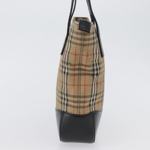 BURBERRY Nova Check Hand Bag Canvas Beige Gold Auth bs33397