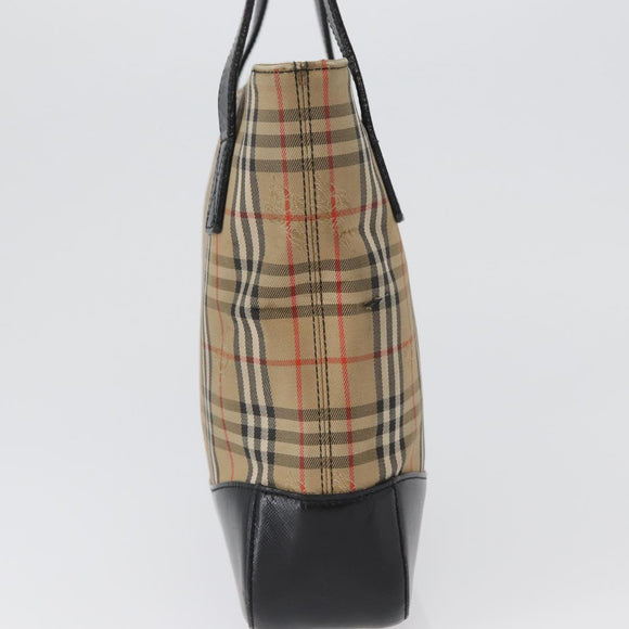 BURBERRY Nova Check Hand Bag Canvas Beige Gold Auth bs33397
