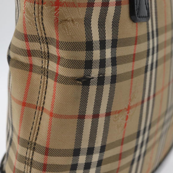 BURBERRY Nova Check Hand Bag Canvas Beige Gold Auth bs33397