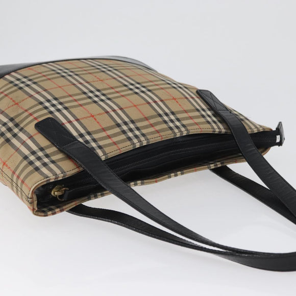 BURBERRY Nova Check Hand Bag Canvas Beige Gold Auth bs33397