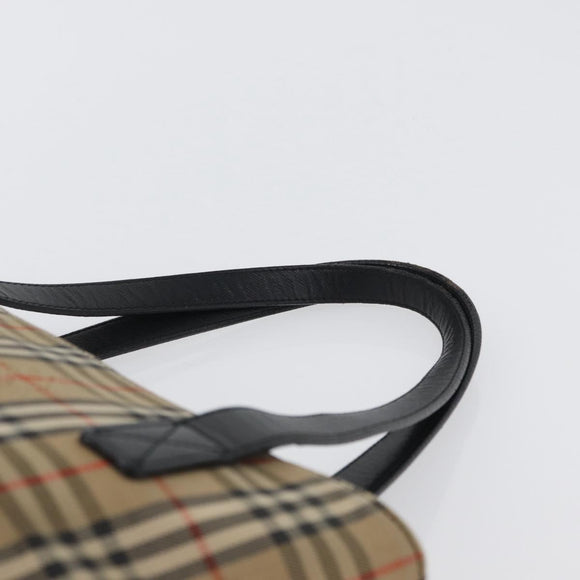 BURBERRY Nova Check Hand Bag Canvas Beige Gold Auth bs33397