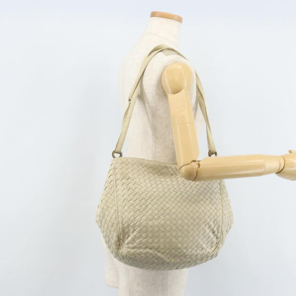 BOTTEGA VENETA INTRECCIATO Shoulder Bag Leather White Gold Auth bs33402