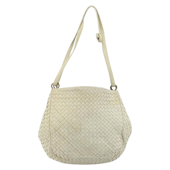 BOTTEGA VENETA INTRECCIATO Shoulder Bag Leather White Gold Auth bs33402