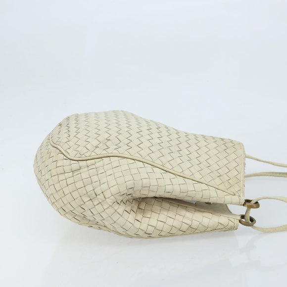 BOTTEGA VENETA INTRECCIATO Shoulder Bag Leather White Gold Auth bs33402