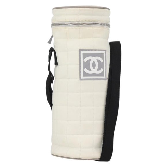 CHANEL Sports Line Water Bottle Holder Bag Nylon White Silver CC Auth bs33406