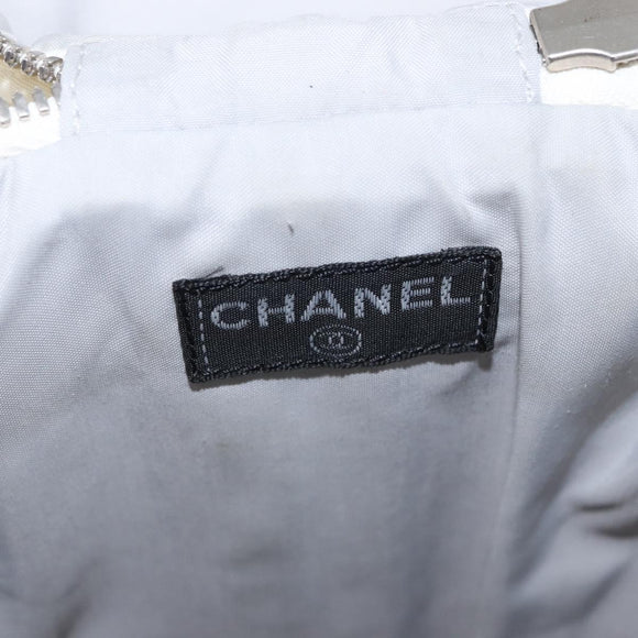 CHANEL Sports Line Water Bottle Holder Bag Nylon White Silver CC Auth bs33406