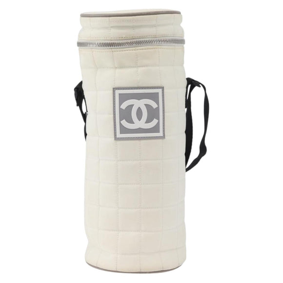 CHANEL Sports Line Water Bottle Holder Bag Nylon White Silver CC Auth bs33406