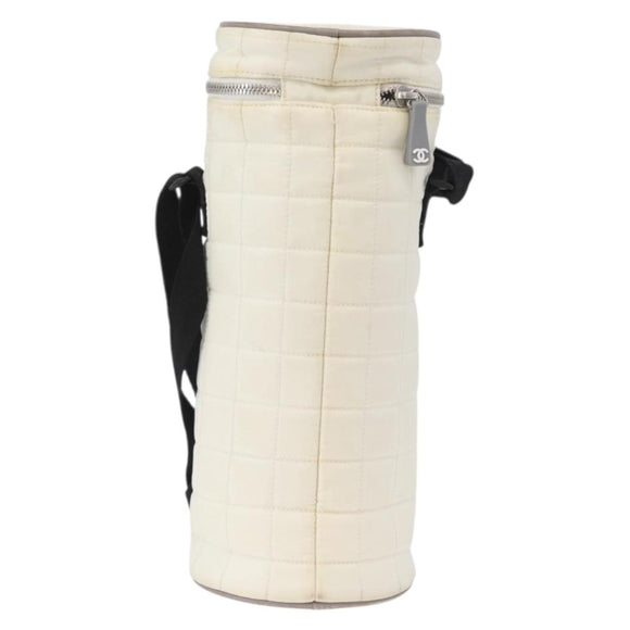 CHANEL Sports Line Water Bottle Holder Bag Nylon White Silver CC Auth bs33406