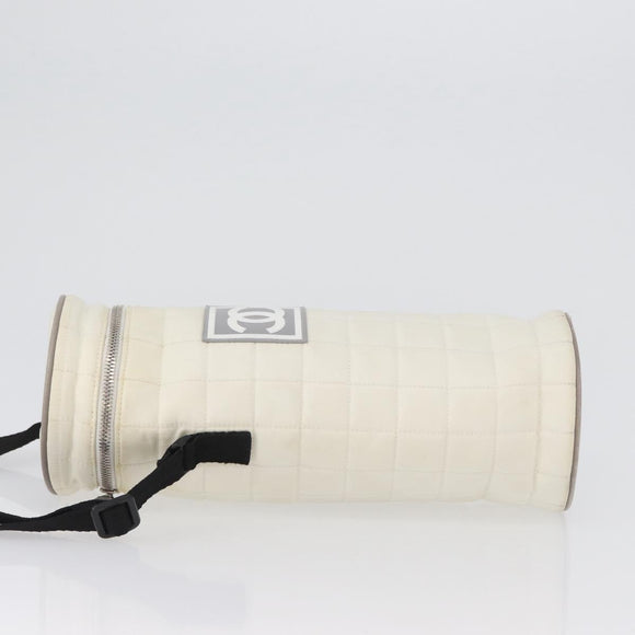 CHANEL Sports Line Water Bottle Holder Bag Nylon White Silver CC Auth bs33406