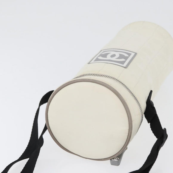 CHANEL Sports Line Water Bottle Holder Bag Nylon White Silver CC Auth bs33406