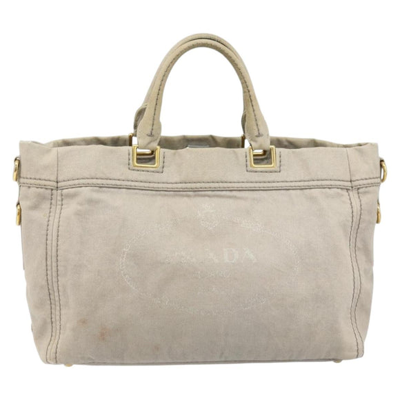 PRADA Canapa PM Hand Bag Canvas 2way Gray Gold Auth bs33424