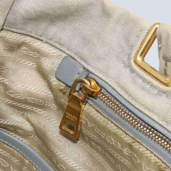 PRADA Canapa PM Hand Bag Canvas 2way Gray Gold Auth bs33424