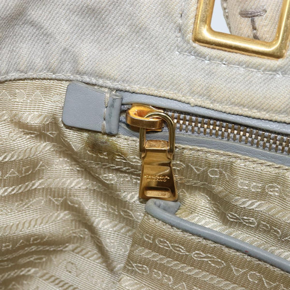 PRADA Canapa PM Hand Bag Canvas 2way Gray Gold Auth bs33424