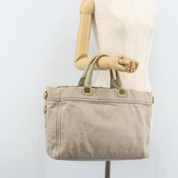 PRADA Canapa PM Hand Bag Canvas 2way Gray Gold Auth bs33424