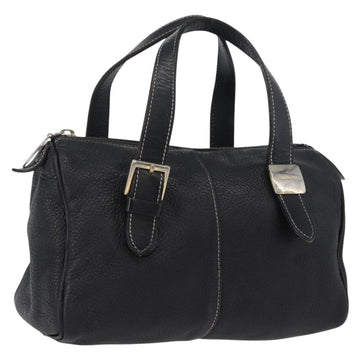 Burberrys Hand Bag Leather Black Gold Auth bs33429